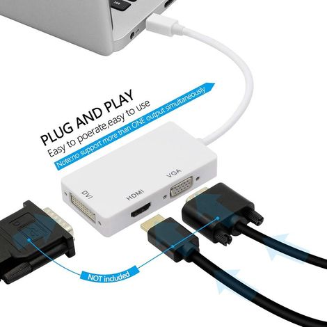 3-in-1 Mini-DisplayPort-auf-HDMI-, DVI- und VGA-Adapter Mini-DisplayPort-1.2-4K-Konverter kompatibel mit Thunderbolt- und Thunderbolt-2-Anschlüssen für MacBook, PC, Projektor und Surface Pro (1/4)