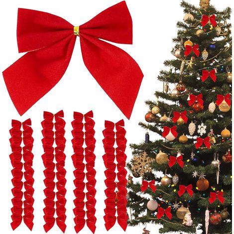 Petits nœuds rouges pour sapin de Noël, petits nœuds rouges pour décorations de guirlande (48 pièces) (1/5)