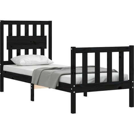 Bed Frame without Mattress Black Small Single Solid Wood Pine vidaXL (1/4)