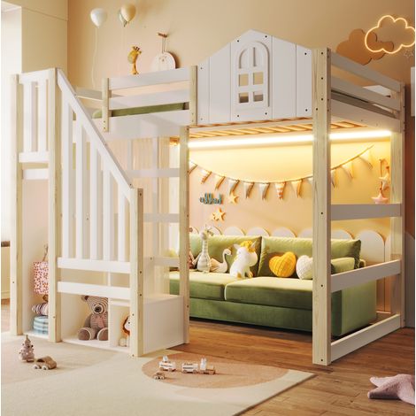 letto a soppalco 140x200 con LED e scala contenitore OKMYHOME (1/5)