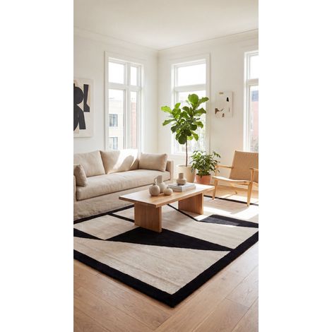 Tapis en laine Boho Flair - Tapis en laine  - 290x190cm, Rectangular - 100% Laine vierge - Tufté main - Beige