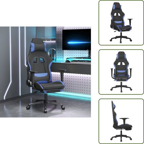 Gaming-Stuhl mit Fußstütze Schwarz und Blau Stoff - Gaming-Stuhl - Gamer Chair - BürostuhI - PC-Chair - Ergonomischer Stuhl (1/5)