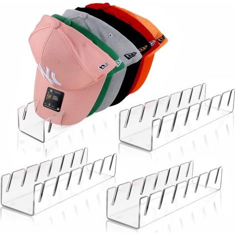Espositore trasparente per cappellini da baseball, 297x65x8 cm, con 4 scatole portaoggetti, per esposizione e organizzazione nell'armadio. (1/5)