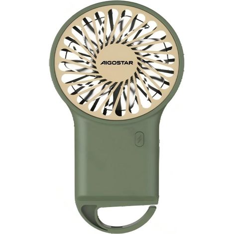 Ventilateur portable Aigostar Mini vert, 3,2 pouces avec 7 pales, 3 vitesses et batterie 500 mAh rechargeable.