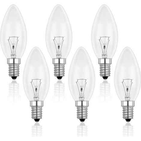 Ampoule Bougie Clair E14 40W, Ampoule Incandescence Dimmable, Blanc Chaud 2700K, 400LM, Ampoule Flamme, E14 Ampoules à bougie à vis Edison, Pack de 6 (1/4)