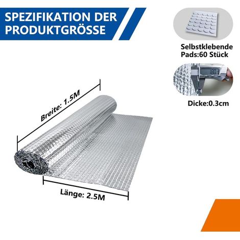 Aluminisierte Isolierfolie, 60 cm x 4,6 m, 3 mm dicke Isolierfolie, reflektierende Folie für Fahrzeuge, Dächer, Fenster, Rohre usw. (Aluminium, 150 cm x 2,5 m) (1/5)