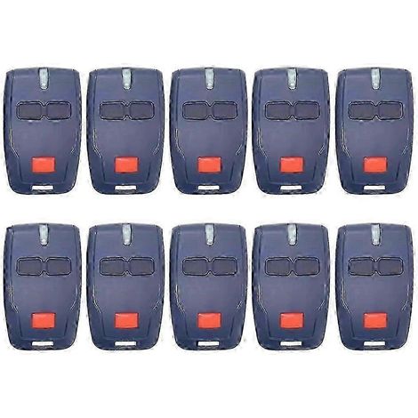 Confezione da 10 telecomandi per porte da garage a 2 pulsanti con codice rolling code a 433 MHz, compatibili con BFT MITTO 2 e MITTO 4.