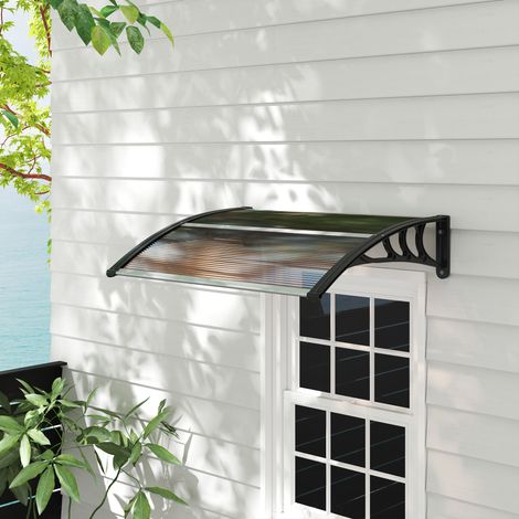 Auvent de porte en aluminium et polycarbonate brun 75x100 cm, protection extérieure contre pluie et UV (1/5)