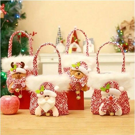 Lot de 4 sacs de Noël réutilisables en tissu pour bonbons, collations, sacs cadeaux décoratifs pour garçons, filles, fêtes, événements (1/5)