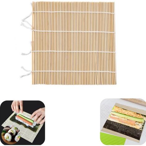 Tapis à sushi en bambou 20 x 20 cm - natte de roulage pour maki et riz, brun (1/5)