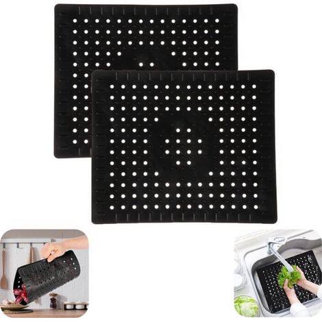 Dessous-de-plat en silicone lot de 2 - tapis antidérapants et drainants pour vaisselle et table, noir, 31 x 26 cm (1/5)