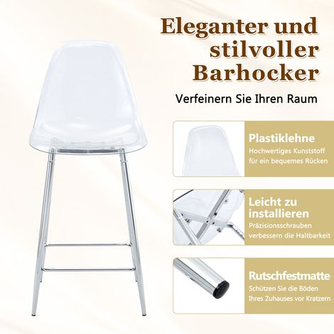Set de 4 Tabourets de Bar Transparents, Piètement Métal Argenté/Doré/Noir, Chaises Modernes pour Cuisine, Comptoir ou Salle à Manger (Sans Table) (1/5)