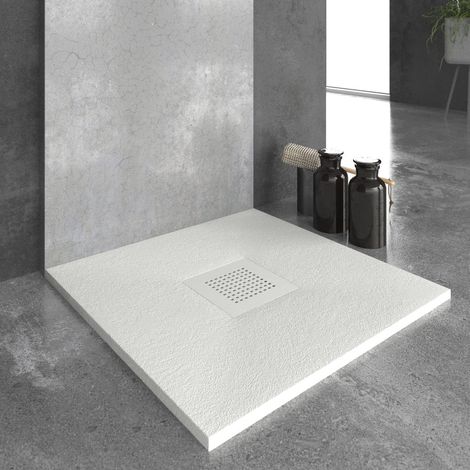 Mineralguss-Duschwanne extra flach SLATE Schieferoptik Weiss 70x70 cm Auslaufschutz in Farbe (1/4)