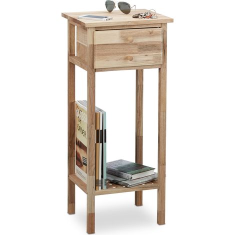 Relaxdays – Table console en noyer – 2 surfaces de rangement – Tiroir HxlxP: 12 x 23 x 22 cm – Dimensions HxlxP: 80 x 35 x 30 cm – Résistant à l'humidité (1/5)