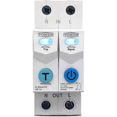 TOMZN 2P Tuya 1-63A Interrupteur intelligent WIFI Compteur d'énergie Disjoncteur Protection contre les fuites de tension et de courant Relais de coupure L+N (1/5)