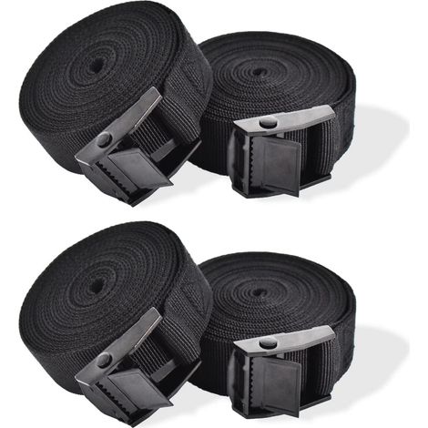 Sangles de serrage 3m avec crochet, 25mm, noires, pour vélo, moto et remorque, à cliquet avec verrouillage, lot de 4 (1/5)