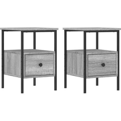 Set di 2 comodini con cassetto e ripiano 34 x 36 x 50 cm in legno ingegnerizzato grigio e ferro DEC035650