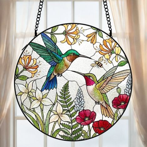 Suspension colibri vitrail attrape-soleil 25 cm décoration fenêtre oiseau lumineux cadeau femme (1/5)