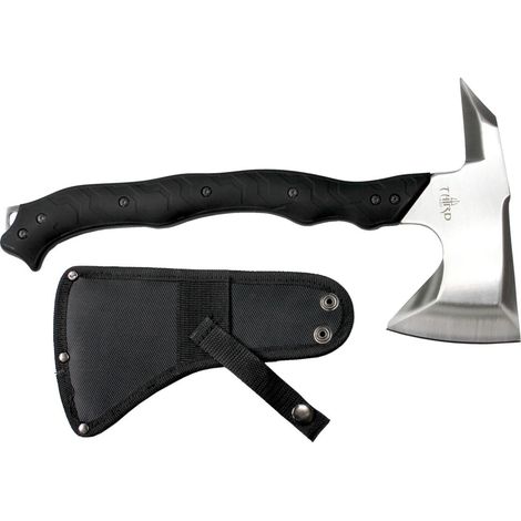 Hachette de chasse 37 cm – Lame en acier inoxydable 420 – Manche en ABS noir – Coupe précise pour bois dur