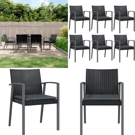 Chaises de jardin et coussins lot de 6 noir 56,5x57x83 cm rotin - Coussin de jardin - Rotin poly (1/5)