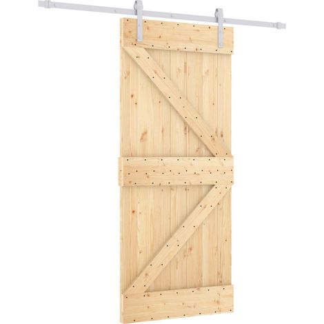 Schiebetür Natürlich und Weiß 90 x 210 cm Massives Kiefernholz vidaXL