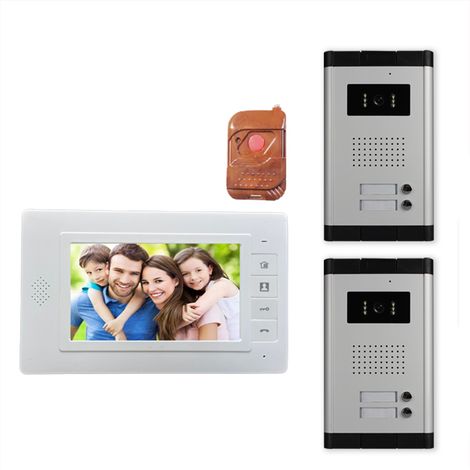 Interphone vidéo double pour appartement avec 1 caméra de vision nocturne, moniteur 7 pouces et déverrouillage bidirectionnel. (1/5)