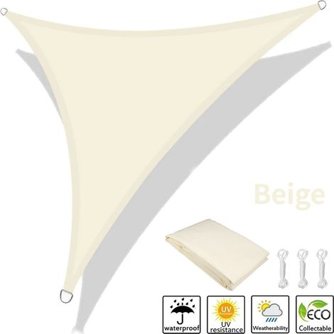 (Beige, 250x250x250CM) Voile d'ombrage triangulaire, imperméable et résistante aux UV, adaptée aux terrasses de jardin extérieures. (1/5)