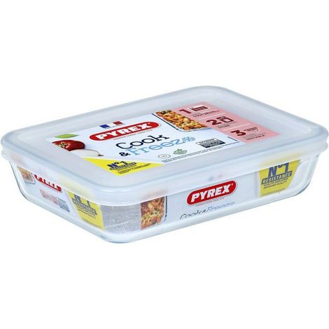 Recipientes de conservación rectangulares Pyrex Cook & Freez lote de 4 en vidrio borosilicatado, resistencia -40 °C a +350 °C (1/5)