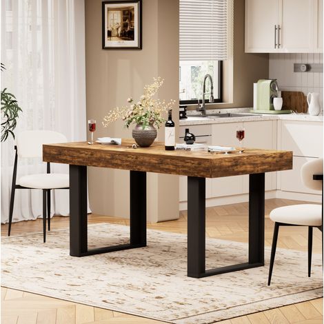 Table à manger extensible 120-160 cm, style rétro, pour 8 personnes, panneau de particules, marron et noir (1/5)