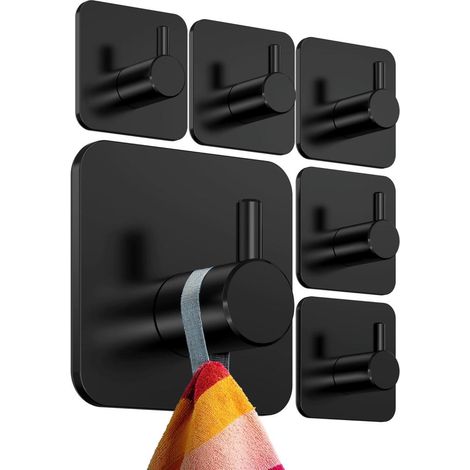 Porte-serviettes sans perçage- lot de 6- ébène - Porte-serviettes de salle de bain en fer forgé inoxydable (1/5)