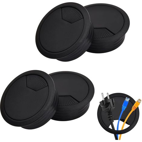 4 tapas para orificios de cables, pasacables redondos empotrados de 50 mm para escritorio, cubierta redonda para cables, organizador de cables para el hogar y la oficina, negro (50 mm) (1/5)