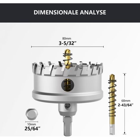 Scie-cloche en carbure de tungstène, coupe-trous TCT. Acier inoxydable et grille métallique sont le choix idéal (80mm) (1/5)