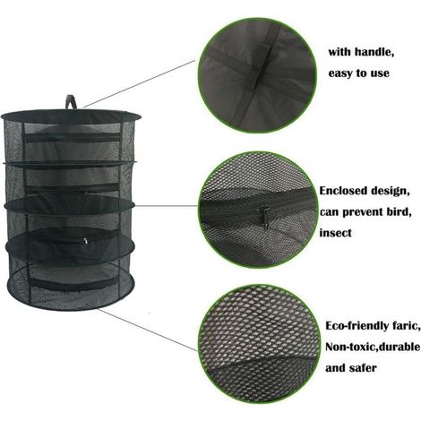Séchoir à herbes à 4 niveaux, filet de séchage suspendu de 60 cm, espacement des couches de 20 cm, filet de séchage pliable pour l'hydroponie, les poissons, les mauvaises herbes - 1pc (1/4)