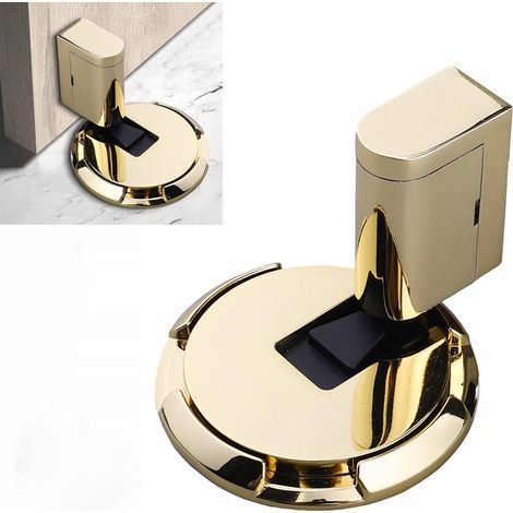 Butée de Porte Magnétique Améliorée, Cale Porte Bloc Porte e Sol Silencieuse en Alliage de Zinc Réglable sans Perforation avec Vis et Adhésif, pour Porte de Salon, Chambre, Cuisine, Bureau (Or) (1/5)