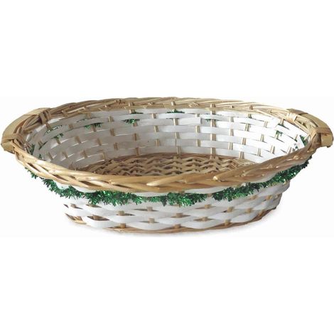 Cesto ovale in vimini bianco con ghirlanda verde, 42/38x28 cm (kit da 5)