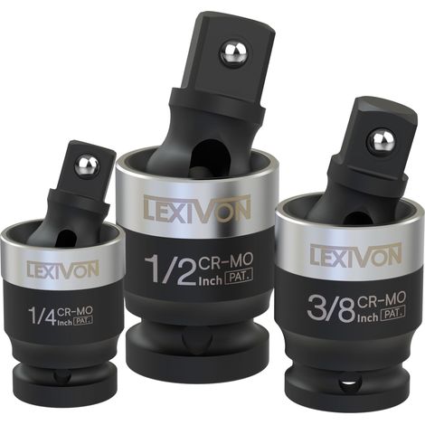 LEXIVON Adattatori per bussola, snodo sferico per chiavi a bussola 1/4"-3/8"-1/2", per avvitatore a batteria, per Makita, Milwaukee, chiave dinamometrica, a cricchetto, Design sottile, 3 pz.(LX-113-S) (1/5)