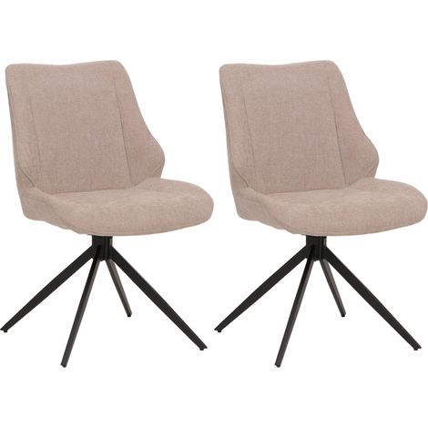 [NEUWERTIG] 2er-Set Esszimmerstuhl HHG-026, Küchenstuhl, drehbar Auto-Return, Stoff/Textil Chenille (320g/m²) Öko-Tex beige