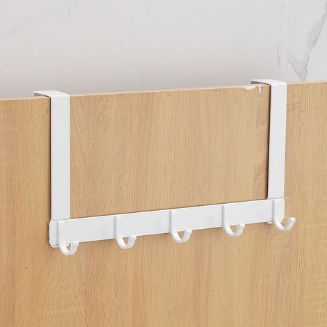 Crochet de porte avec 5 Crochets, Portemanteau de porte, Crochet de porte en aluminium sans perçage, adaptée pour Porte de salle de bain, porte de chambre, porte de cuisine(Blanc)