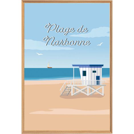 Tableau mural encadré illustration plage Narbonne 65x97 cm (1/5)