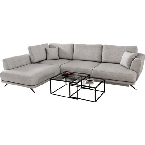 Canapé convertible angle gauche tissu gris clair chiné Savary 280cm (1/5)