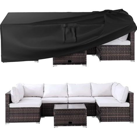 Telo Coprimobili Da Giardino, Telo Copritavolo Da Giardino, Tessuto Oxford 420d, Impermeabile, Antivento, Resistente Ai Raggi Uv, Telo Coprimobili Da Esterno, Telo Coprimobili In Rattan, Nero, 219x112