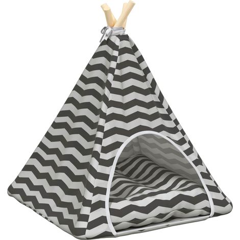 Pet Teepee with Cushion White and Grey 50 x 50 x 60 cm vidaXL