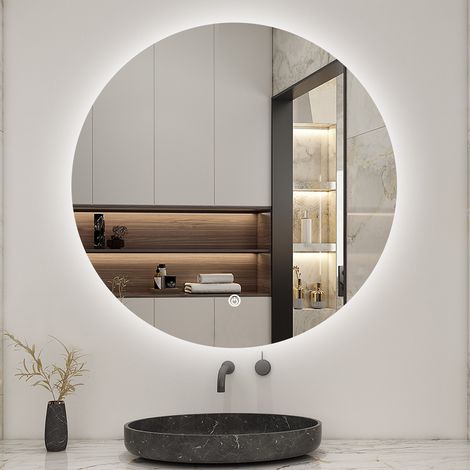 AICA SPECCHIO DA BAGNO ROTONDO CON LED 80 X 80 CM, ANTIAPPANNAMENTO, INTERRUTTORE A SFIORAMENTO(RETROILLUMINATO) (1/5)