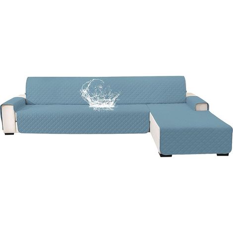 Copridivano angolare impermeabile a 3 posti, copridivano angolare universale reversibile, copridivano angolare con braccioli, protezione dai graffi di cani e gatti, azzurro. (1/5)