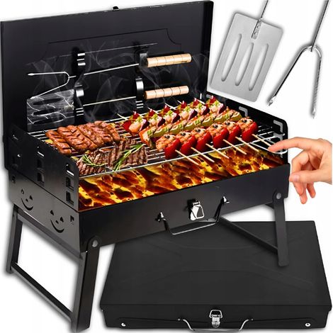 Barbacoa de jardín TG71414, turística, portátil, plegable, tipo maleta, para camping + accesorios (1/5)