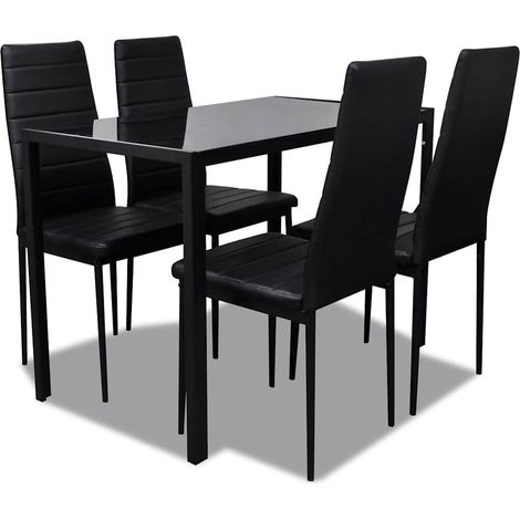 Ensemble de salle à manger, table et chaises, 5 pièces, similicuir, noir (1/5)
