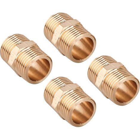Lot de 4 connecteurs hexagonaux en Laiton à Filetage mâle 1/2" vers Filetage mâle 1/2" G1/2 x G1/2 pour Tuyau Droit, raccord Hexagonal pour Conversion de Connexion de Tuyau (1/5)
