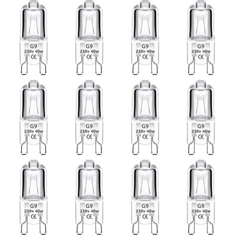 Confezione da 12 lampadine alogene dimmerabili G9 40W 230V, 0-100%, 480LM, bianco caldo 2700K, lampada alogena con attacco bispina G9, senza sfarfallio, per forni, lampadari, lampade da giardino, illu
