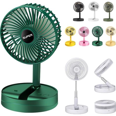 Ventilateur télescopique pliable - Ventilateur de bureau portable rechargeable par USB pour voyage, silencieux(vert) (1/5)