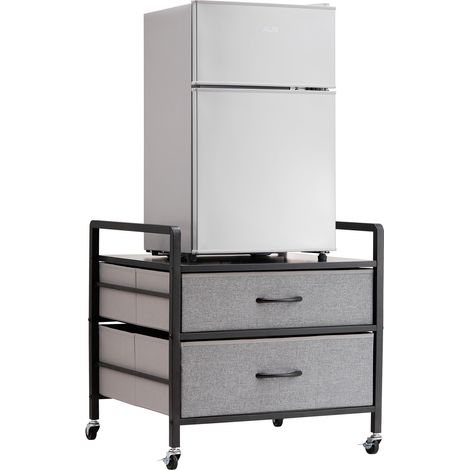 VEVOR Supporto per Minifrigo con Contenitore, Tavolo per Minifrigo 530 x 522 mm con 2 Cassetti 4 Ruote Girevoli, Ripiano Mobile per Minifrigo, Organizzatore Grigio per Minifrigo Dormitorio